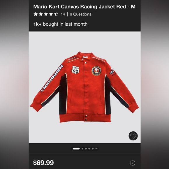 Nintendo Mario Kart Red & Black Racing Jacket - Picture 4 of 8